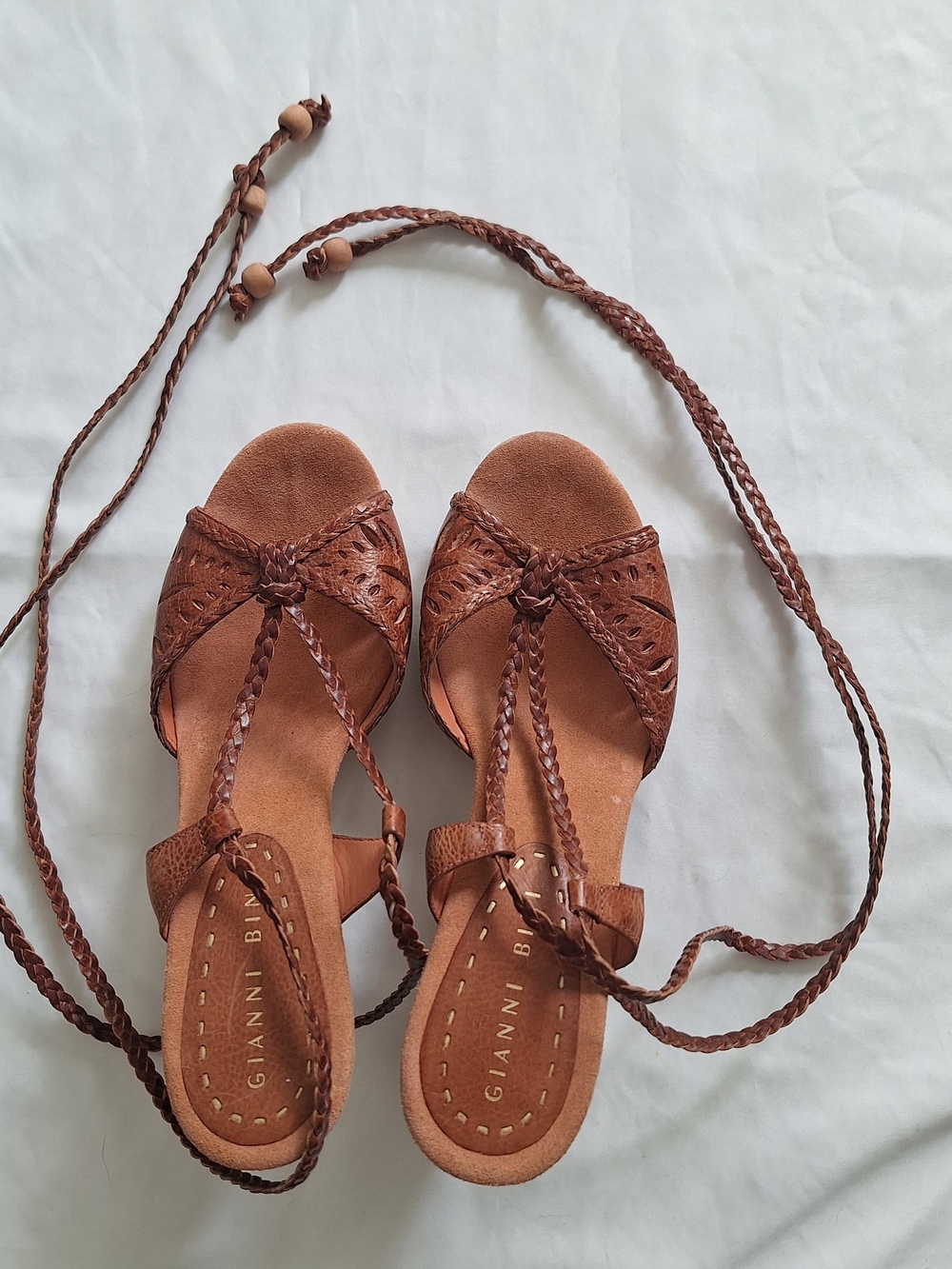 Vintage Y2K Gianni Bini Brown Braided Lace-Up Sandals 8 1/2 M